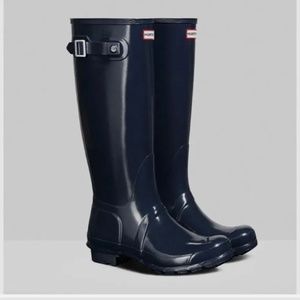 Hunter Original Tall Gloss Women's Rain Boots - Navy Blue US Size 10 No Box